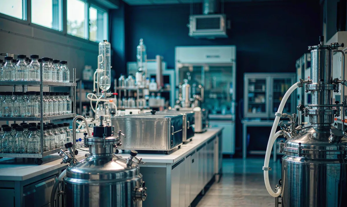 Bioreactors and culture flasks in a vector production laboratory