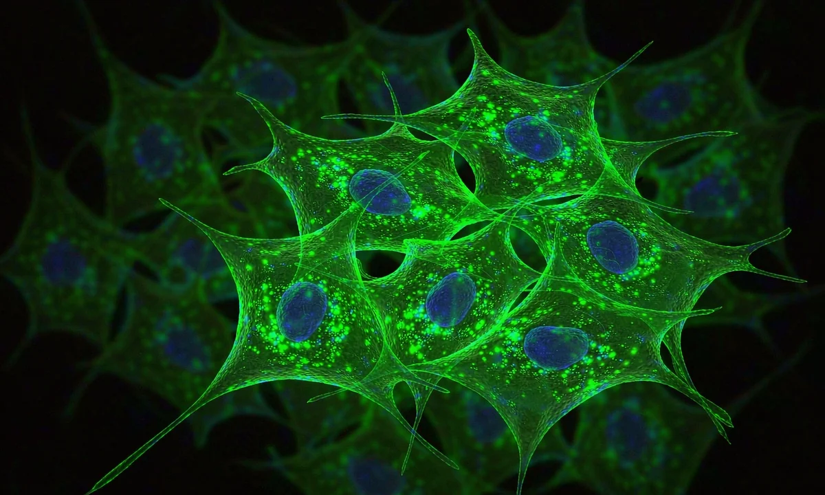 Fluorescence microscopy image of GFP expression in cultured cells after MMLV retroviral transduction